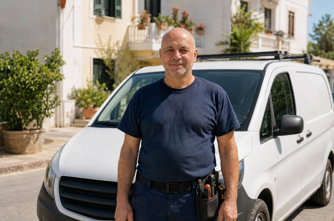 Técnico de Persisantpere junto a la furgoneta de trabajo